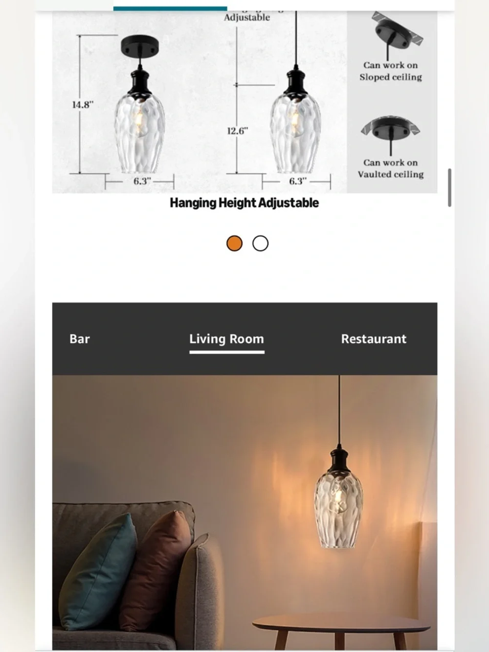Modern Farmhouse Pendant Light Hammered Glass-BLACK (1-pack)